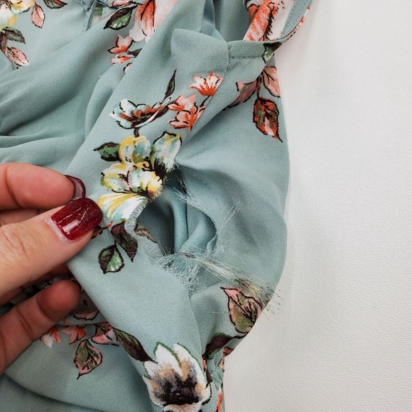 Three Pink Hearts Womens XS Floral Romper Dress Hi Low Overlay Sage Green *Flaw - Picture 16 of 16